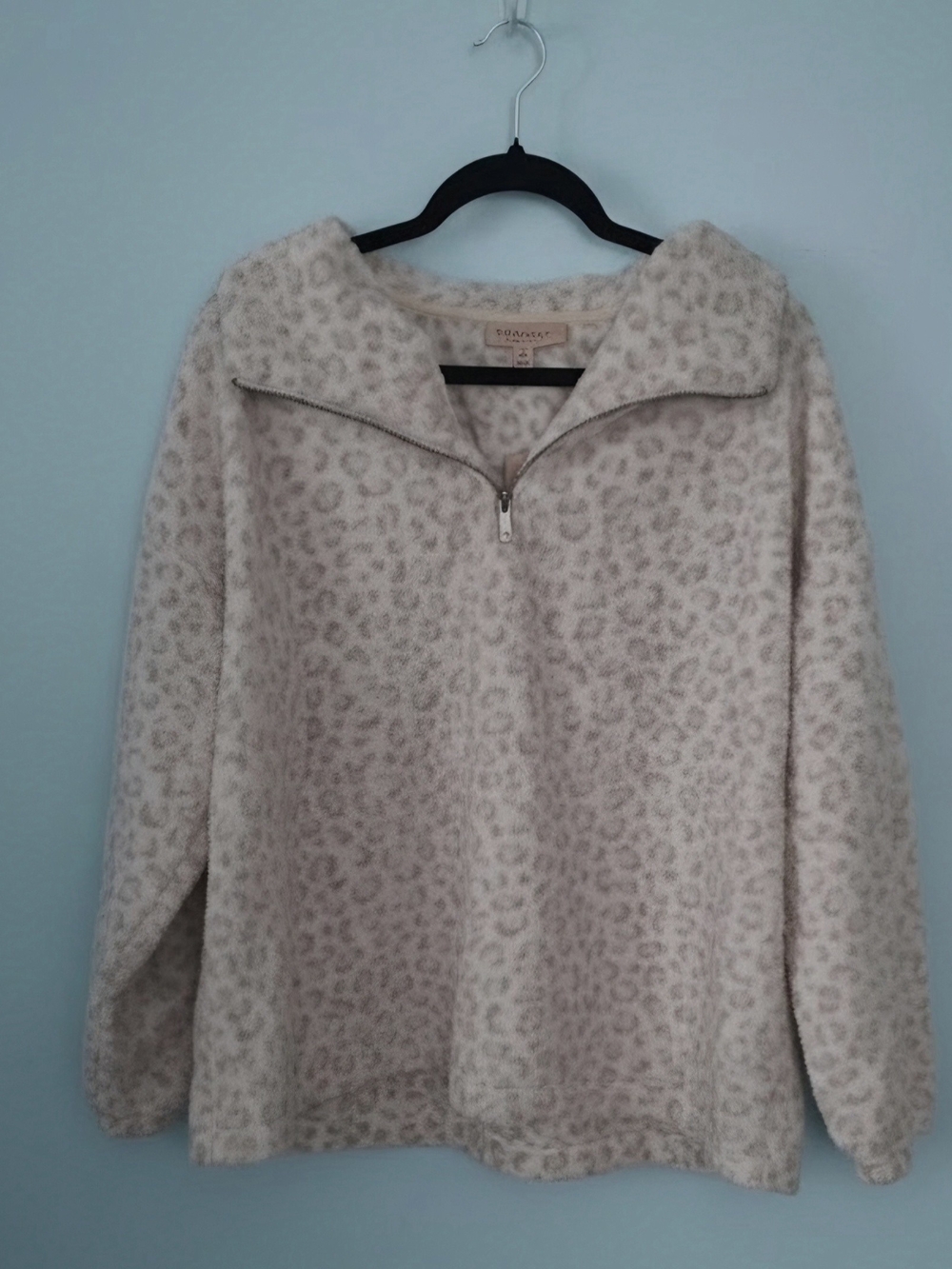 Philosophy Cream Leopard-Print Half Zip Sherpa Pullover